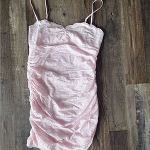 LoveShackFancy x PINK Ruched Stretch lace Mini Dress Small